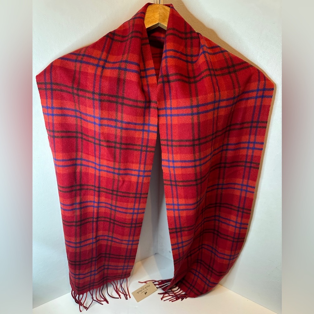 NWT Red & Blue Plaid Cashmere Scarf Peck & Peck